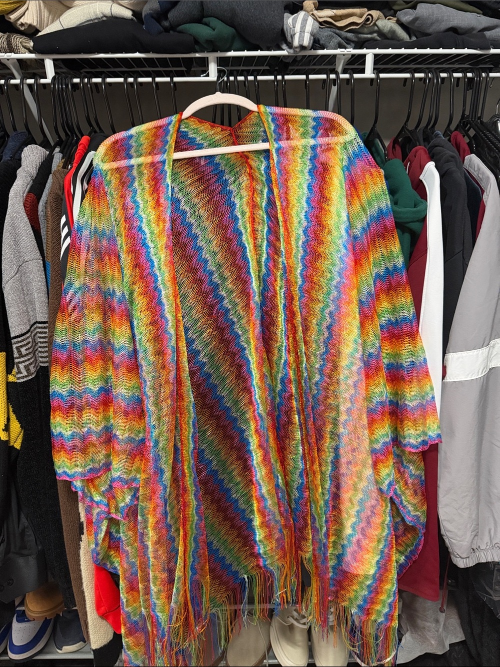 Sheer Rainbow Fringe Cover Up - Multicolor